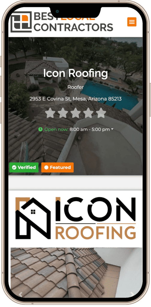 Icon Roofing website in Phone